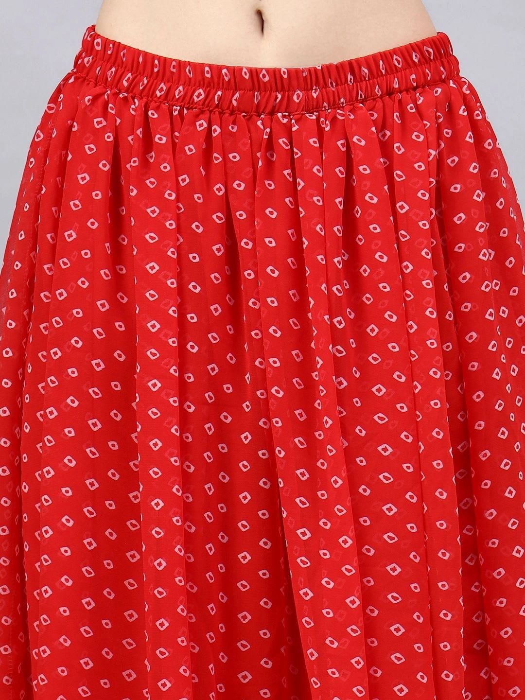 BANJANAN Women Georgette Geometric Sleek Utility Maxi Flared Skirt - left view