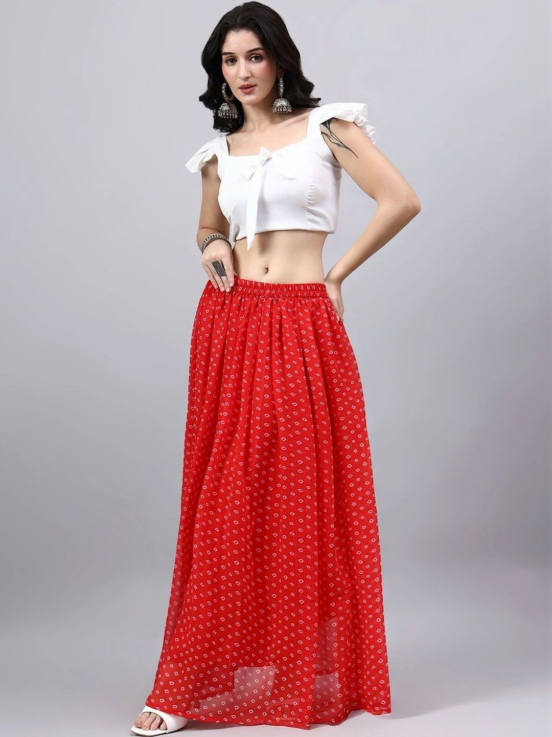 BANJANAN Women Georgette Geometric Sleek Utility Maxi Flared Skirt - right view