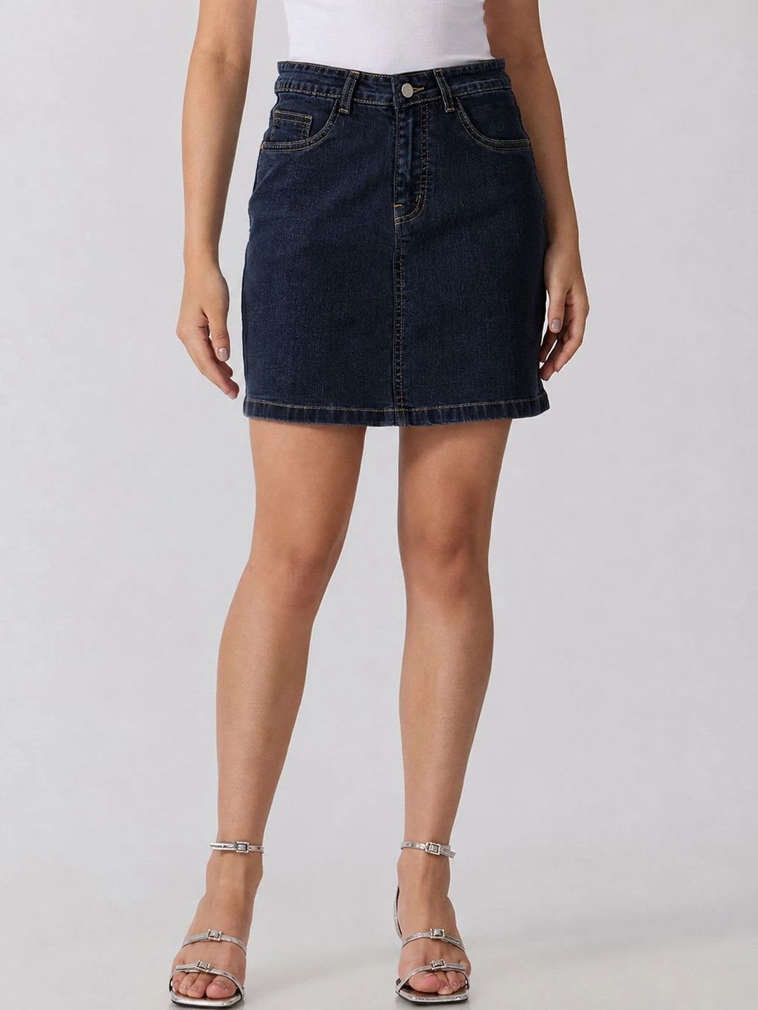 SHOWOFFFF Women Denim Mini Straight Skirt - default view