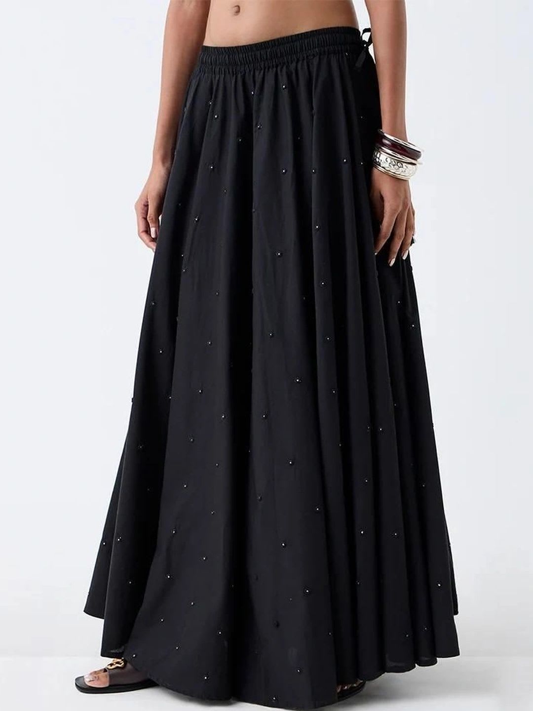 INDO AURA Women Georgette Maxi Flared Skirt - default view