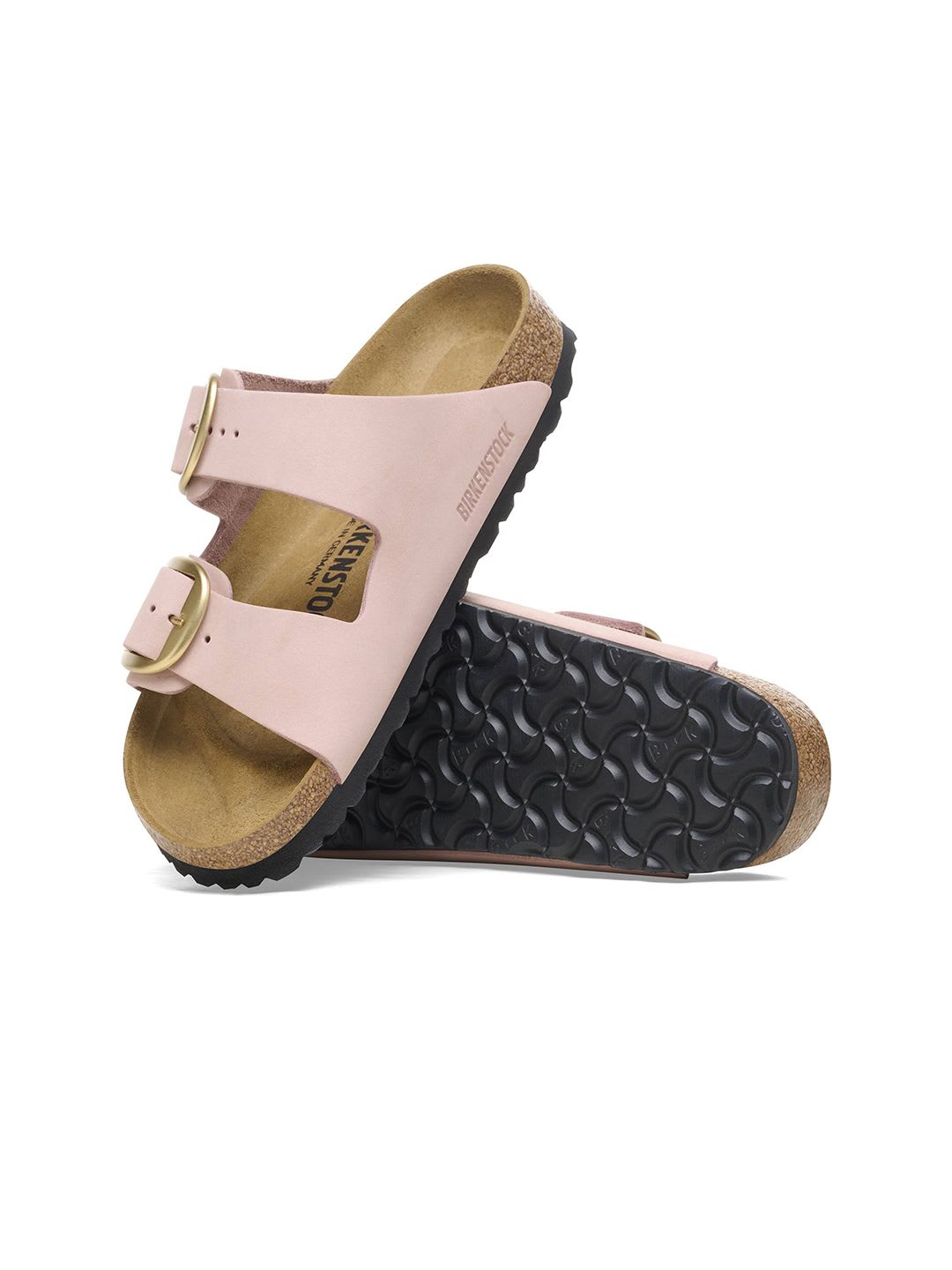 Birkenstock Narrow Width Arizona Leather Open Toe Flats With Buckle Detail - back view