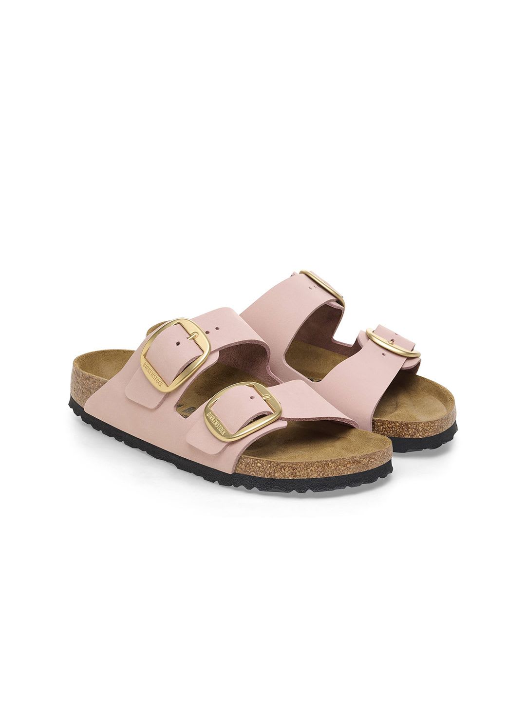 Birkenstock Narrow Width Arizona Leather Open Toe Flats With Buckle Detail - left view