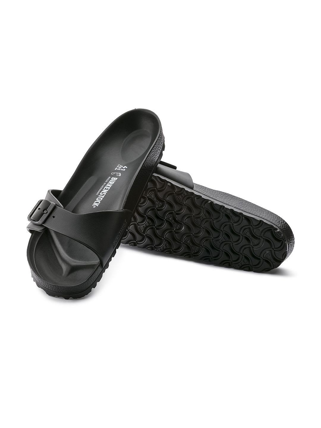 Birkenstock Women Black Solid Lightweight Waterproof Madrid Eva Open Toe Narrow Width Flat - left view