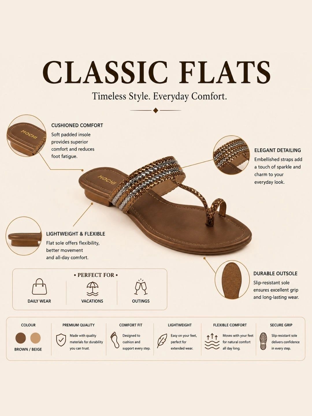 Mochi Womens Gold-Toned One Toe T-Strap Block Heel - right view