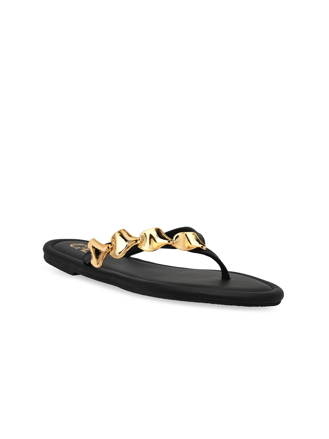 CAI Gold Pebble Black Flats - back view
