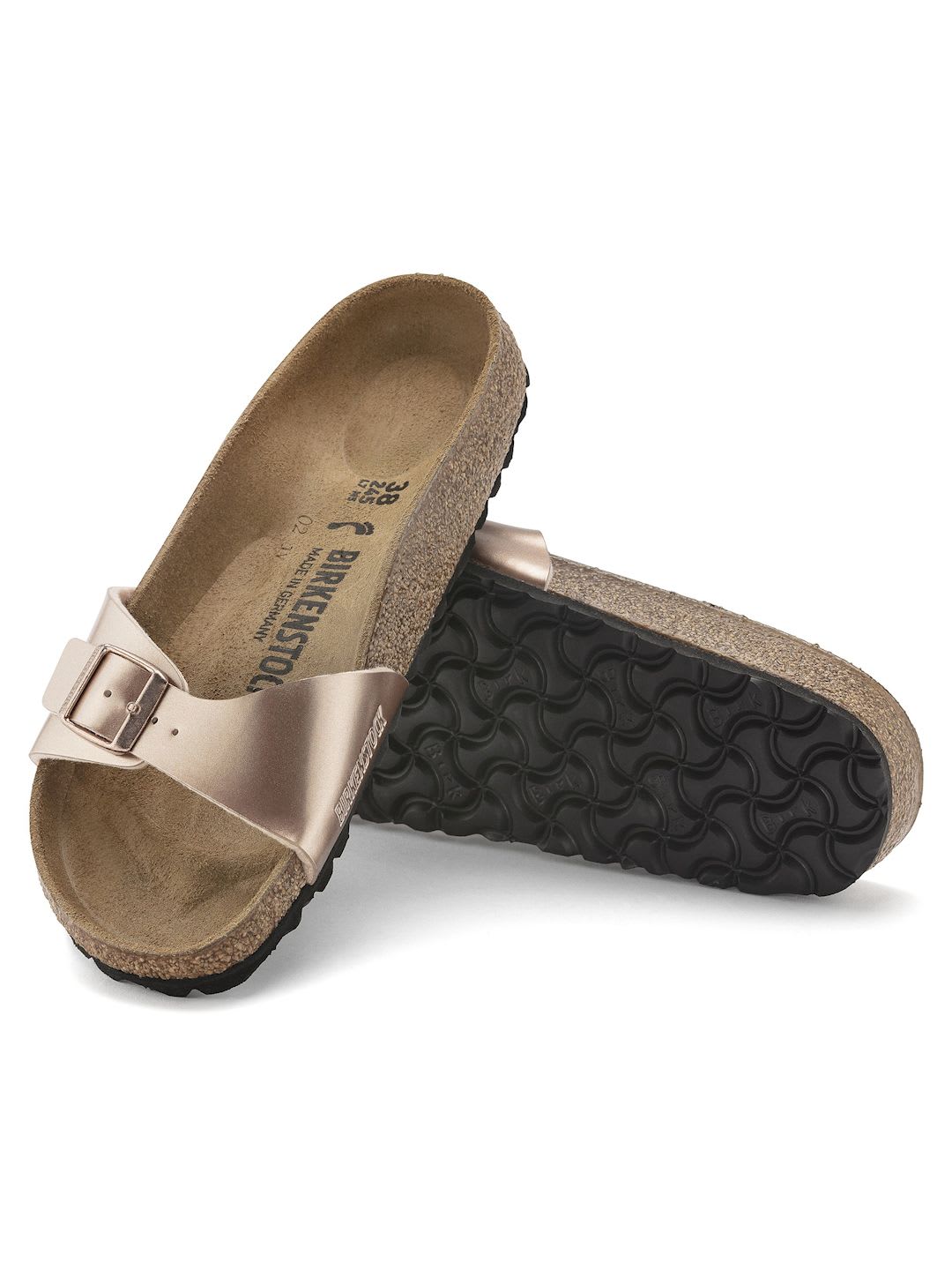 Birkenstock Madrid Copper Narrow Width Birko-Flor One-Strap Sandals - back view