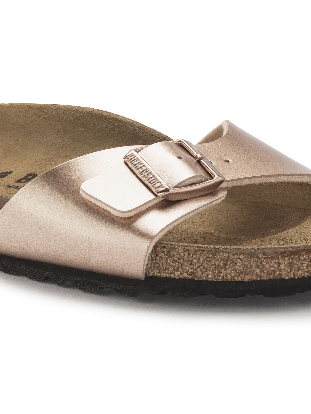 Birkenstock Madrid Copper Narrow Width Birko-Flor One-Strap Sandals - left view