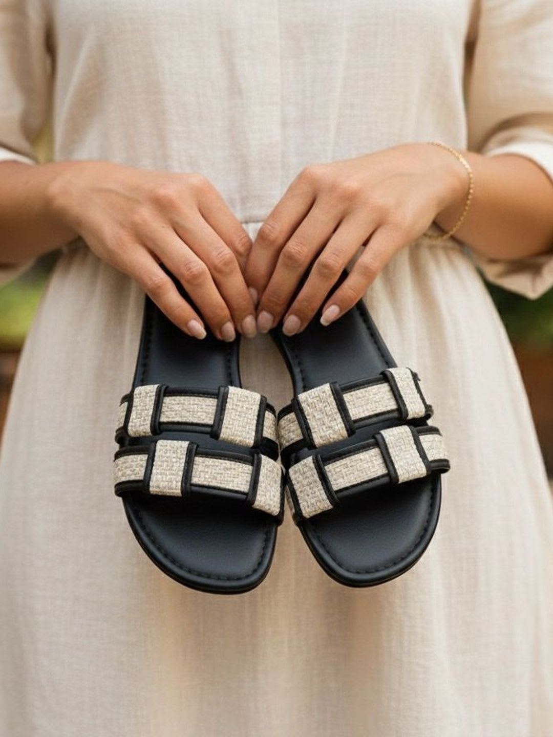 ADIVER Women Open Toe Flats with Bows - left view