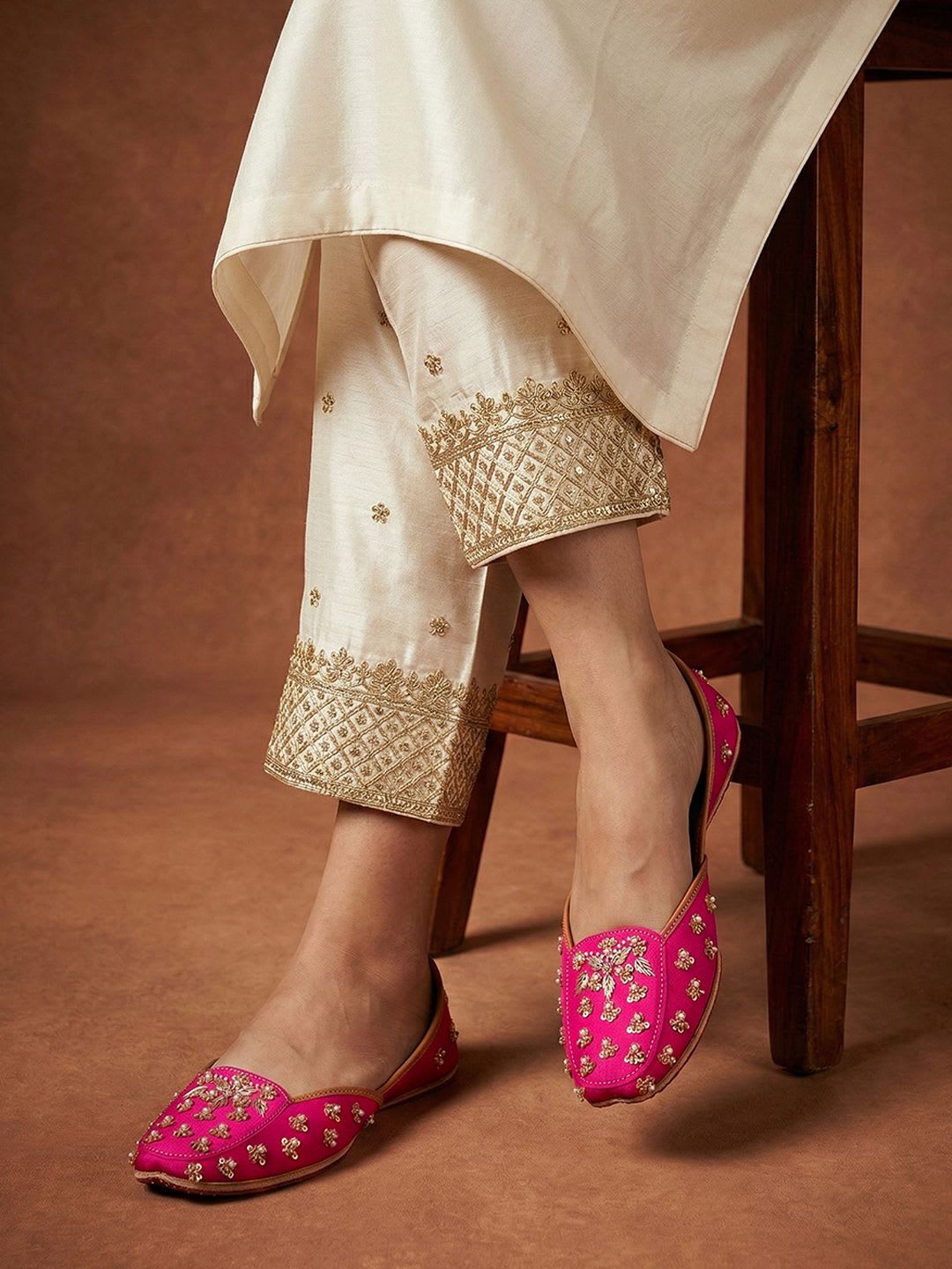 House of Pataudi Women Sequin Embroidered Mojaris - default view