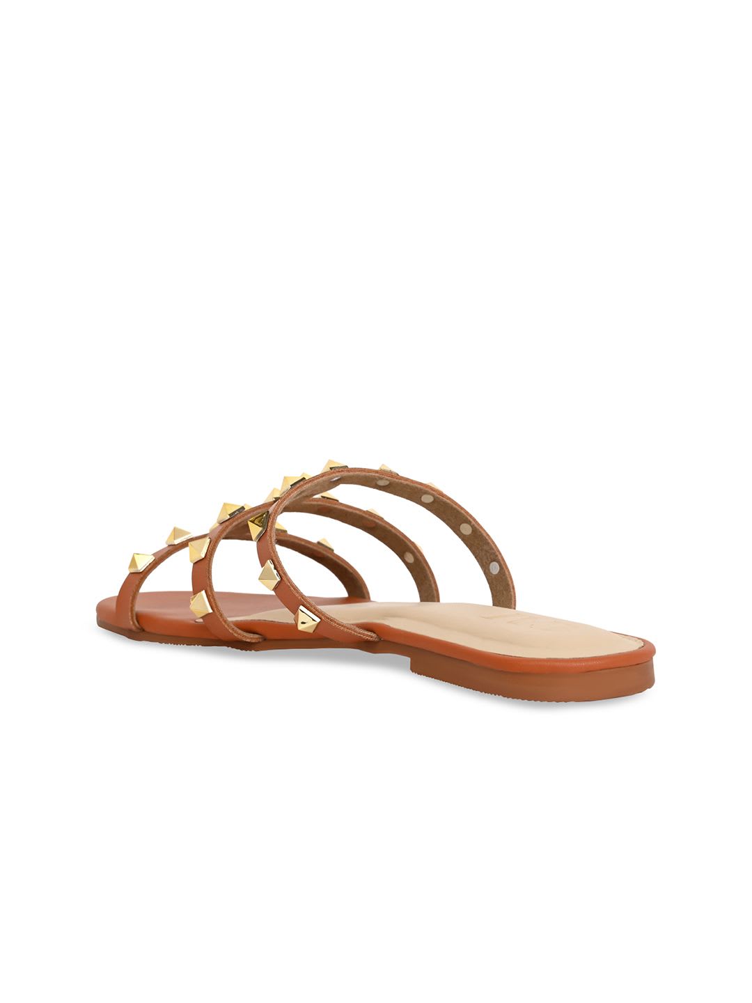 CAI Tan Embellished Open Toe Flats - back view