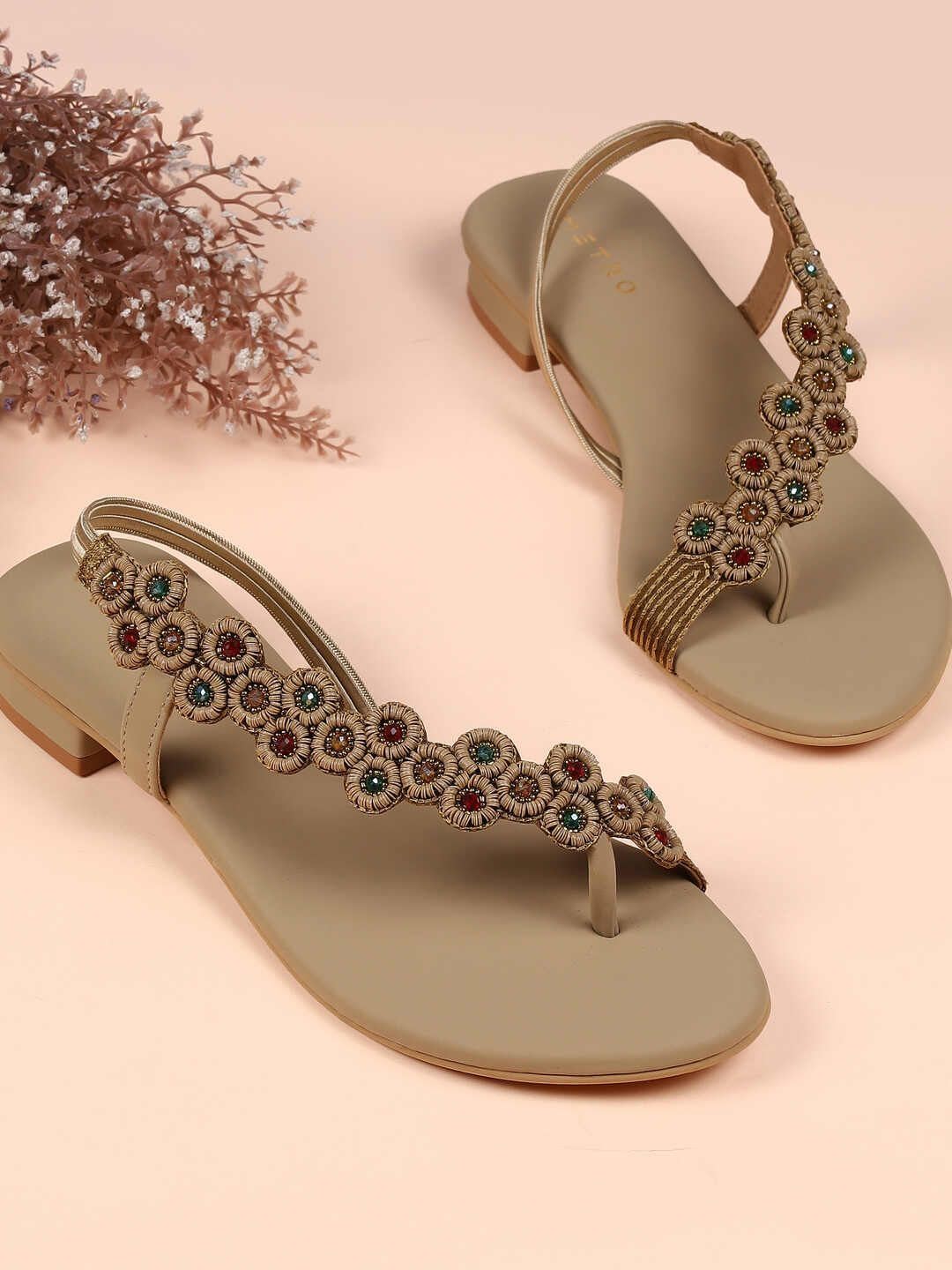 Metro Women Embellished Open Toe Flats - default view