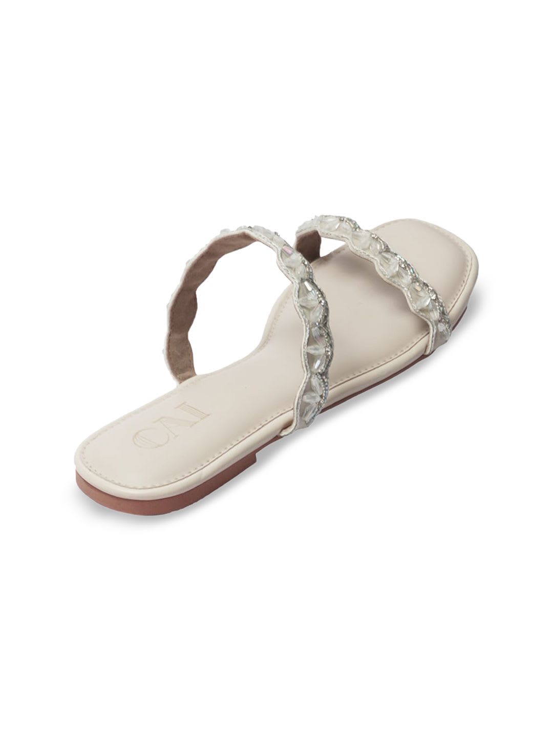 CAI Cream Embellished Open Toe Party Flats - back view
