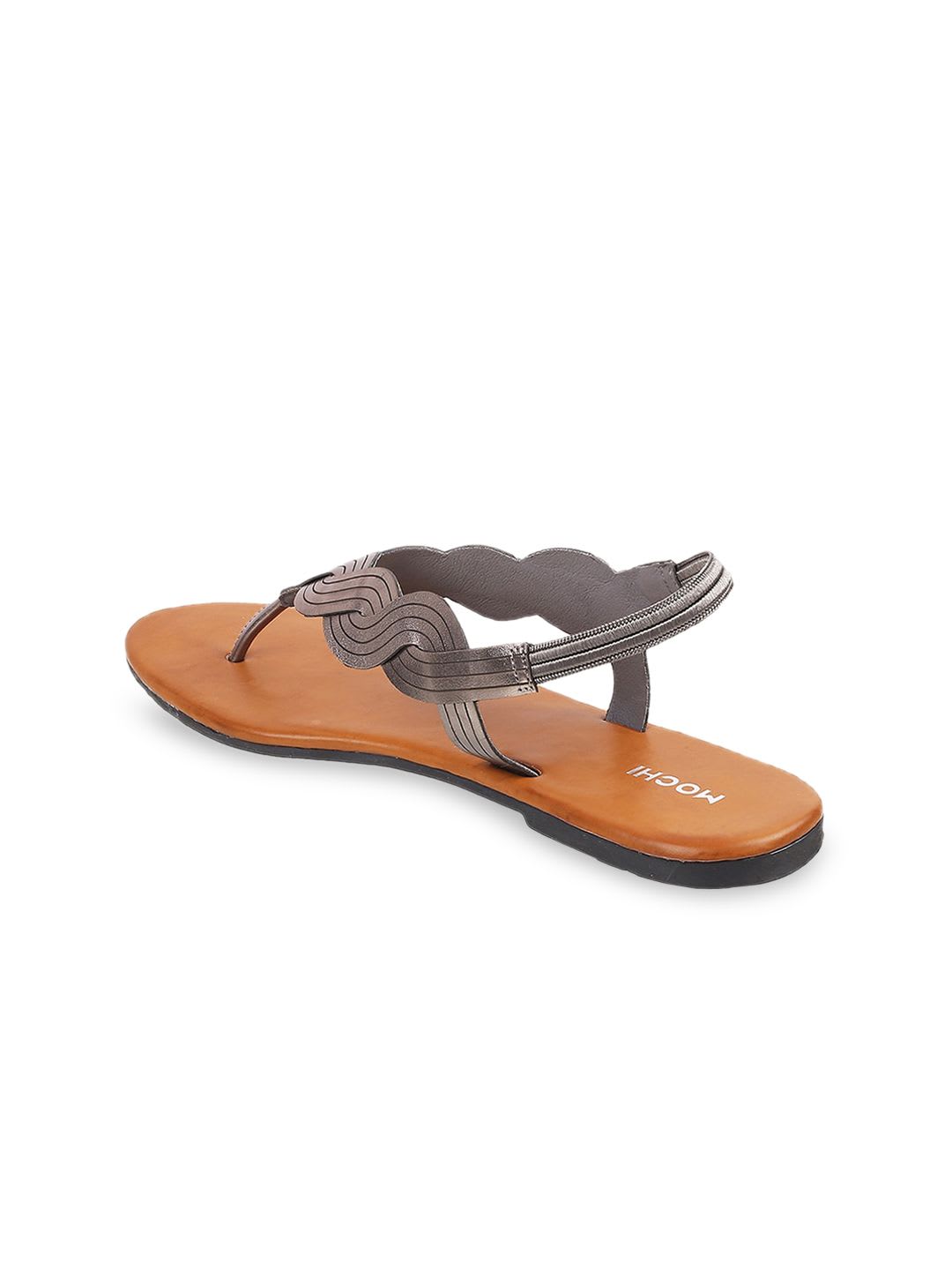 Mochi Womens Grey Opn Toe Flat T-Strap Sandal - back view