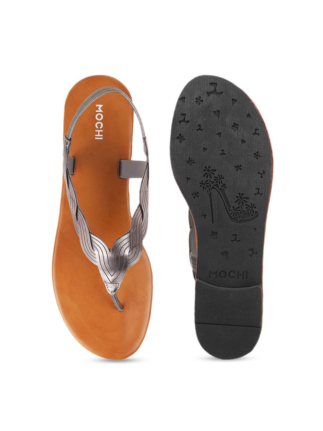 Mochi Womens Grey Opn Toe Flat T-Strap Sandal - left view