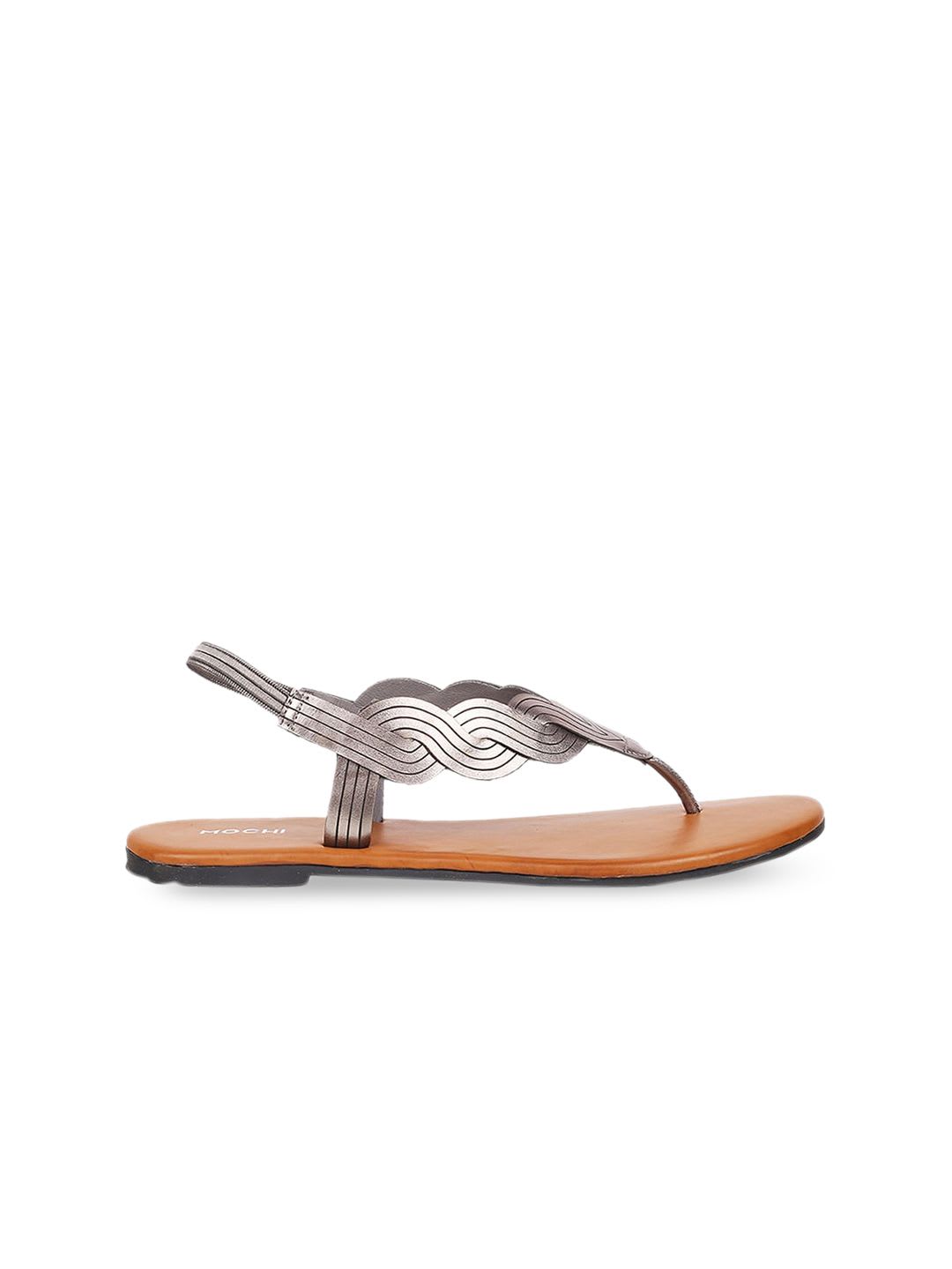 Mochi Womens Grey Opn Toe Flat T-Strap Sandal - right view