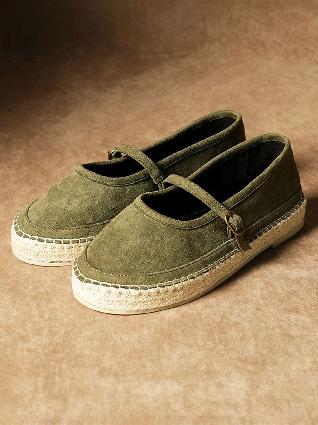 Theater Women Sicily Olive Suede Mary Jane Espadrille Flats - default view