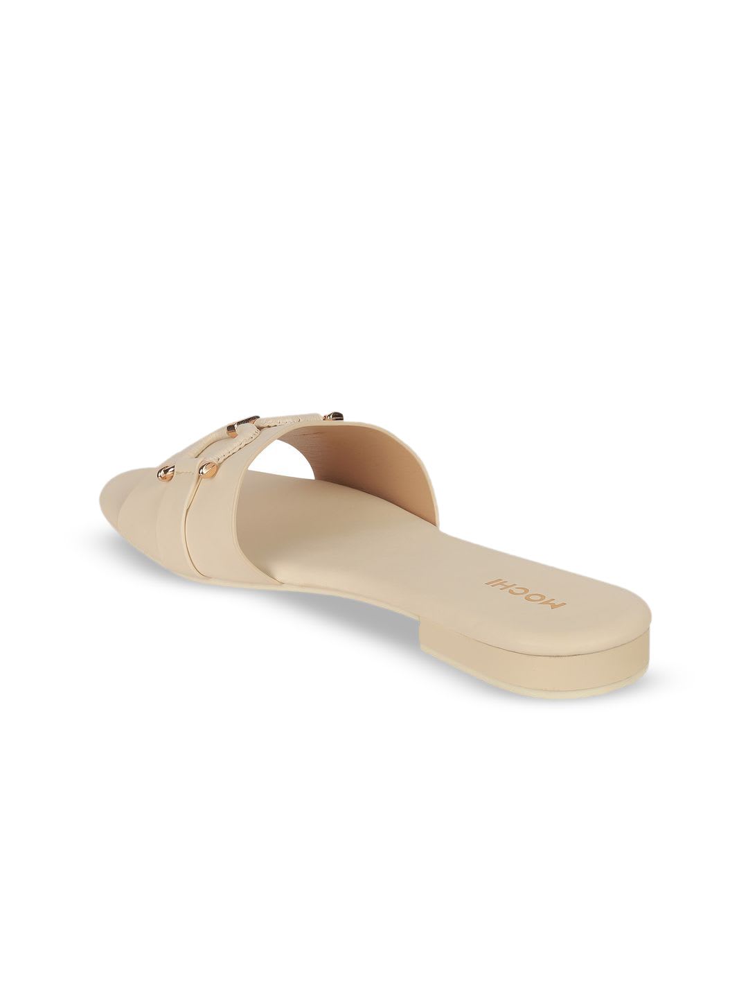 Mochi Womens Beige Open Toe Flats with Buckles - back view