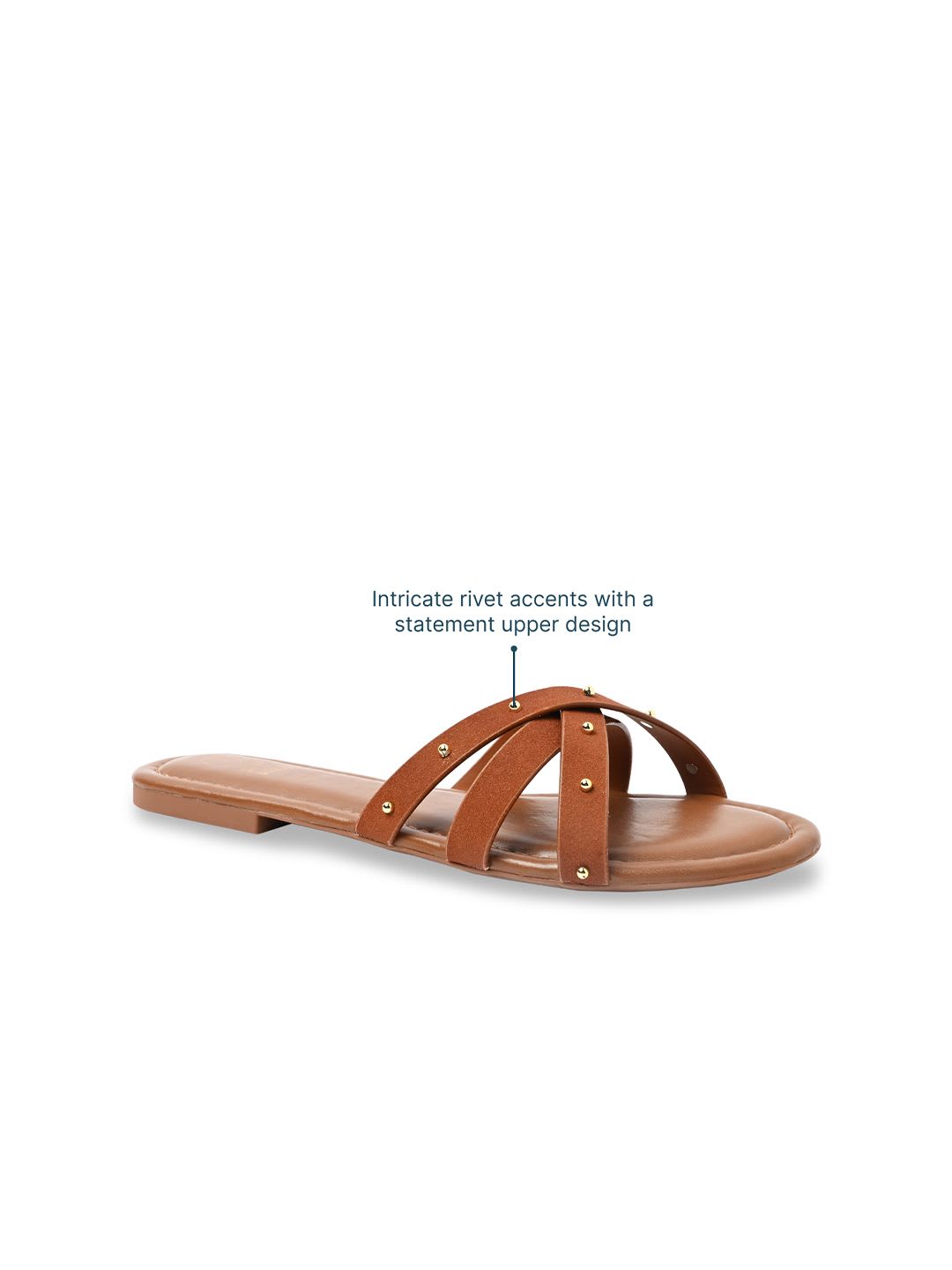 CAI Women Studded Tan Cross Strap Embellished Flats - back view