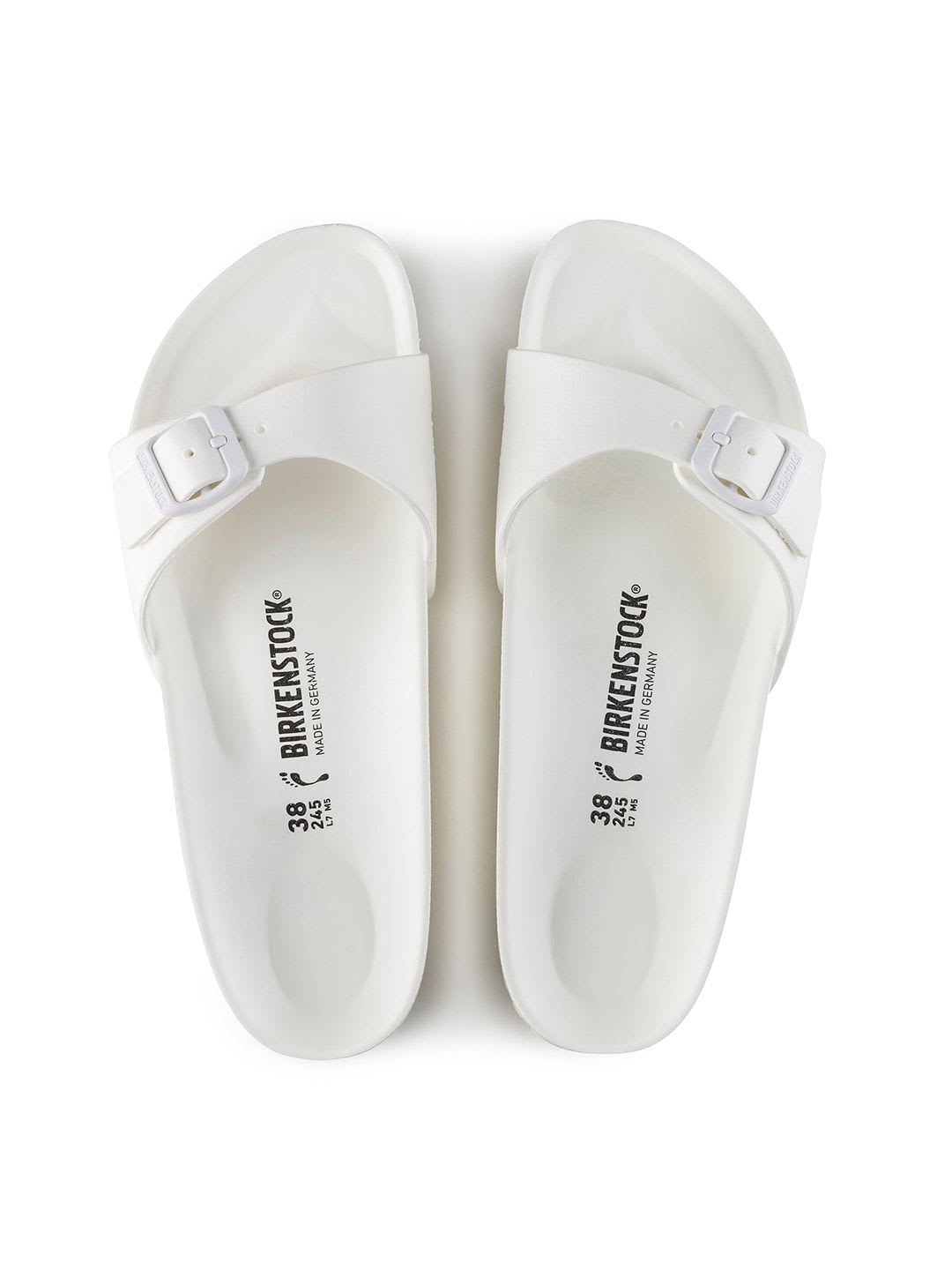 Birkenstock Women White Solid Lightweight Waterproof Madrid Eva Open Toe Narrow Width Flat - left view