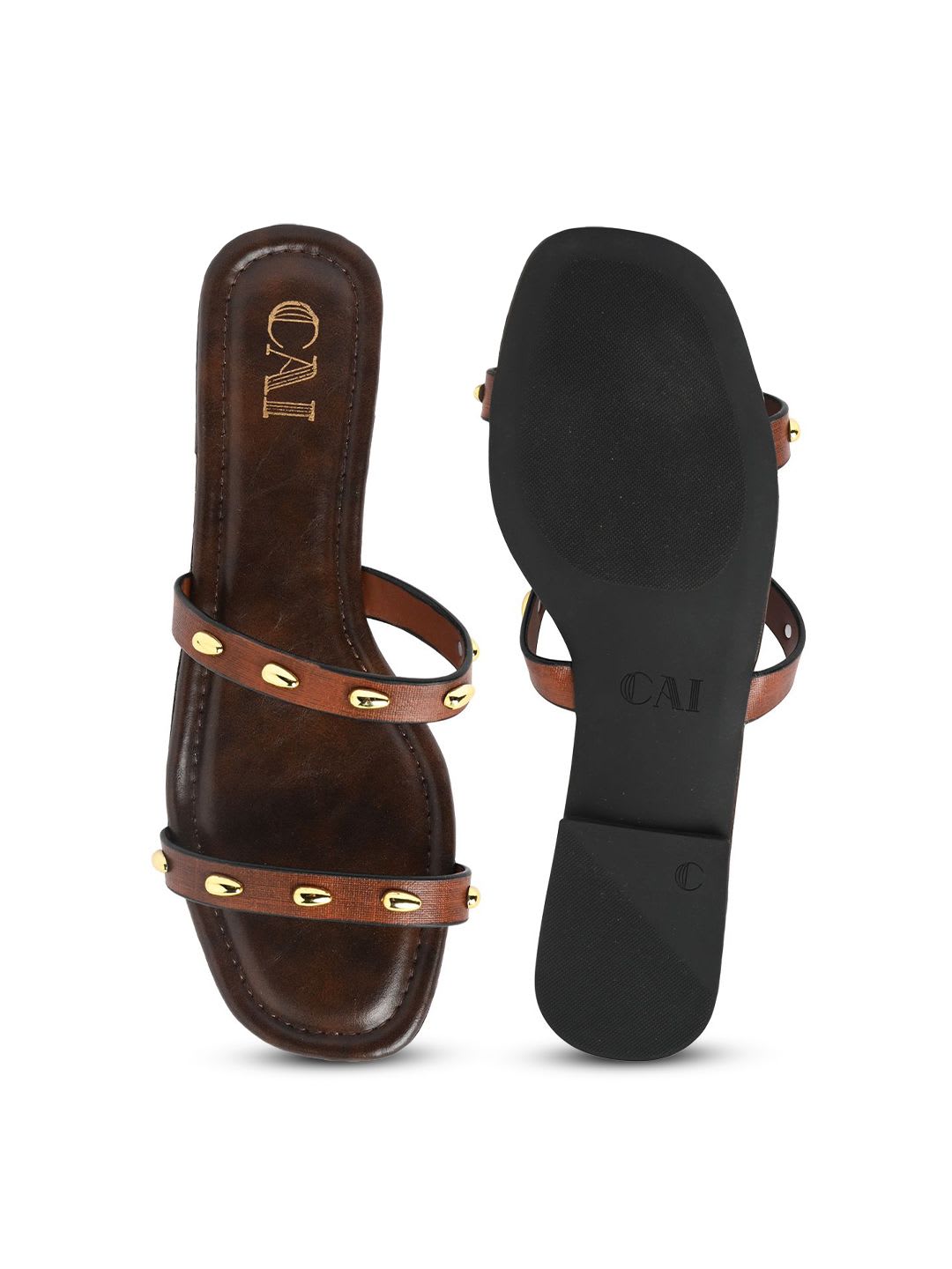 CAI Women Two Strap Stud  Flats - left view