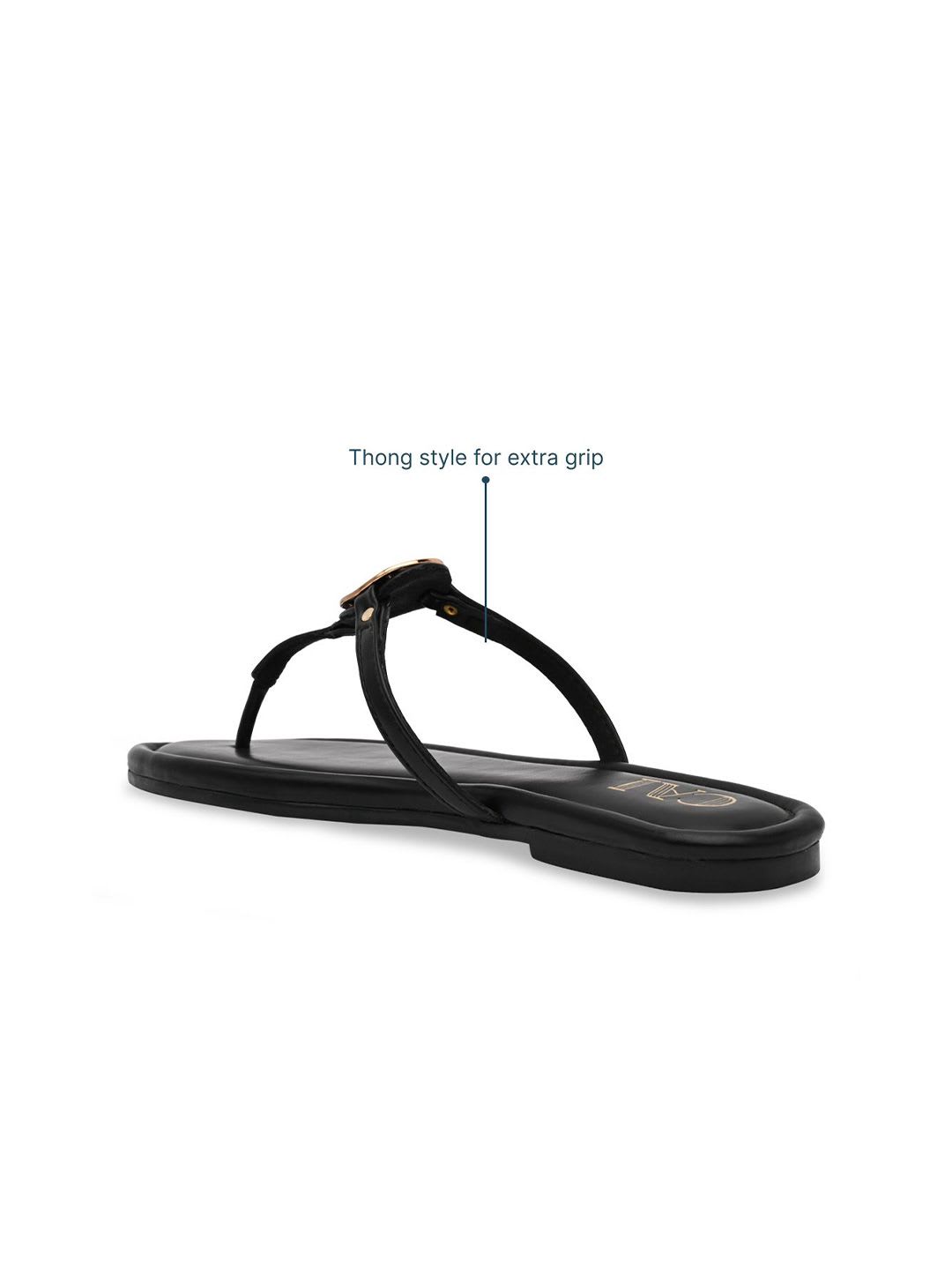 CAI Gold Coin Black Thong Flats - back view