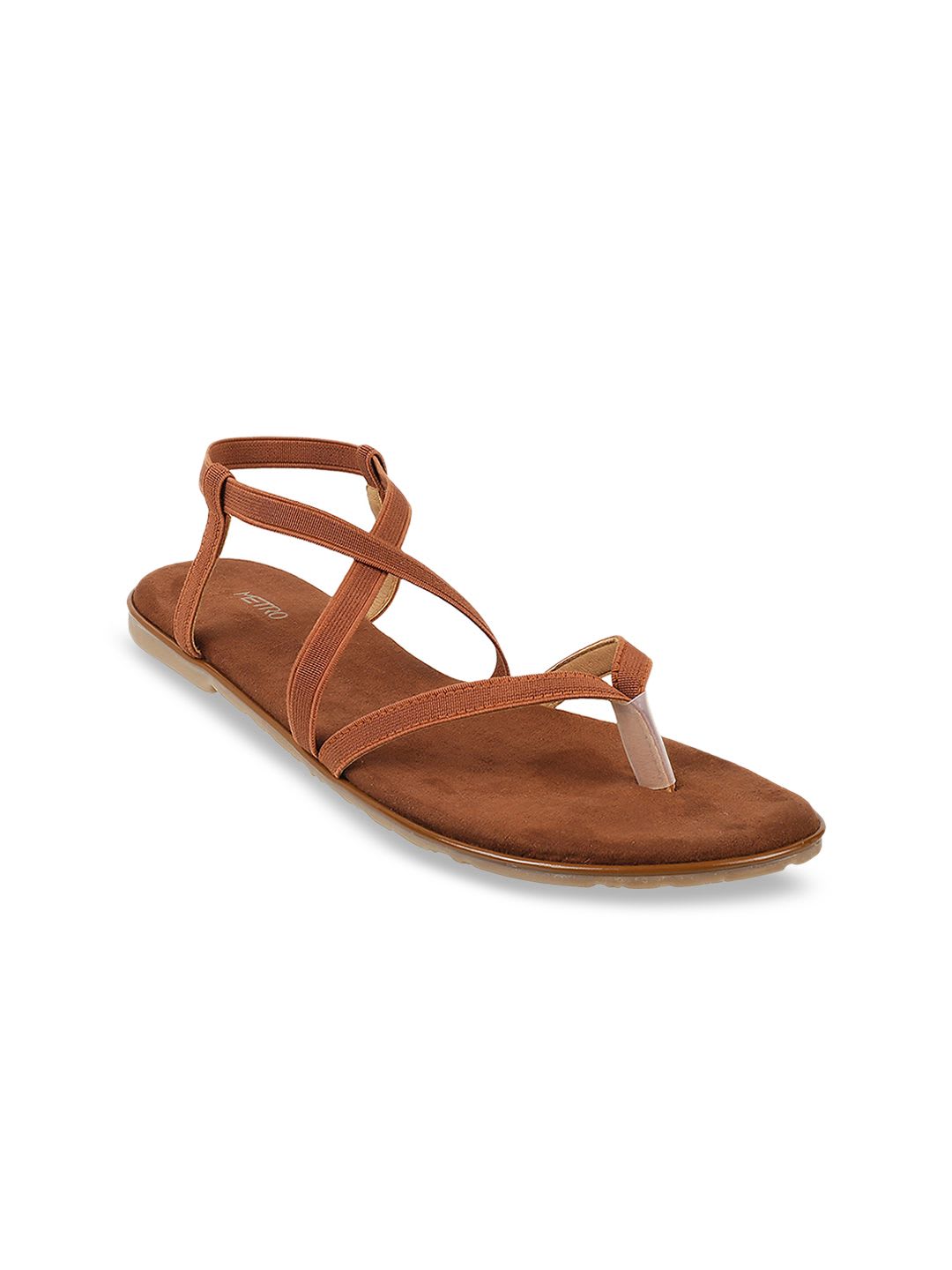 Metro Mochi Womens Brown Cross Strap Open Toe Sandal Flat - default view