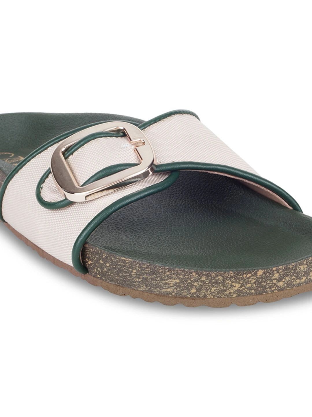 CAI Women Canvas Strap Green Sliders - back view