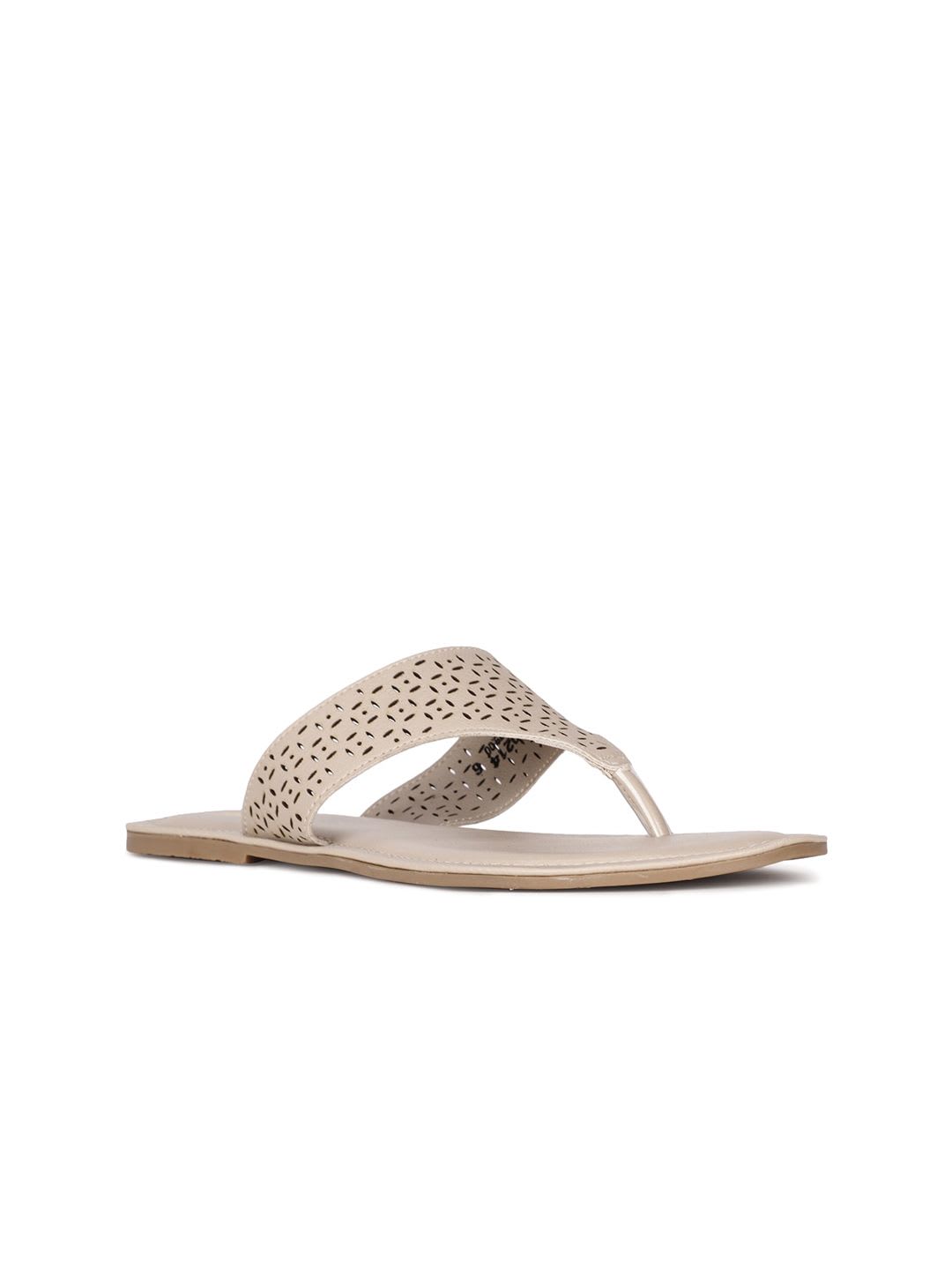 Bata Women Beige T-Strap Flats With Laser Cuts - default view