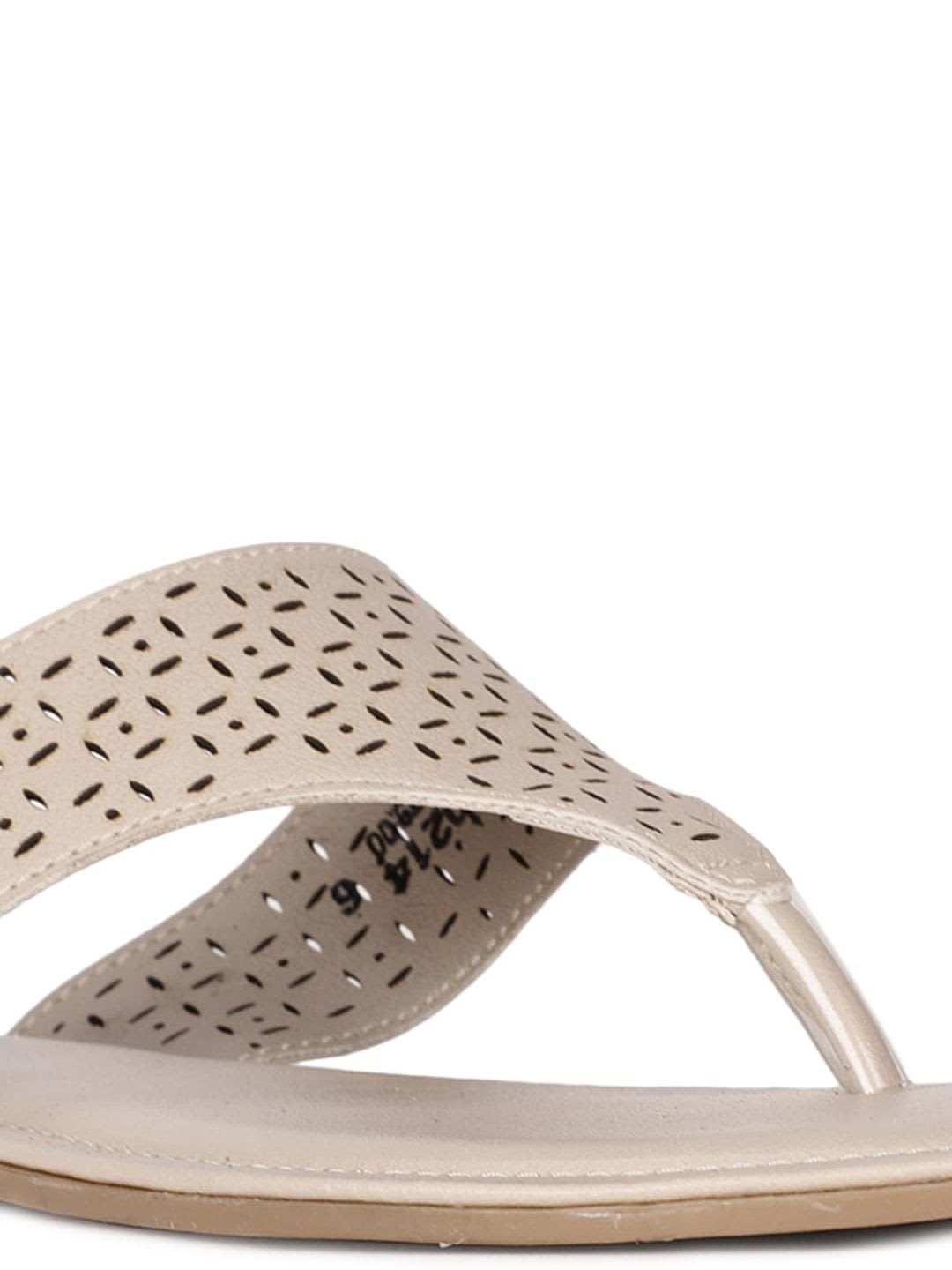 Bata Women Beige T-Strap Flats With Laser Cuts - left view