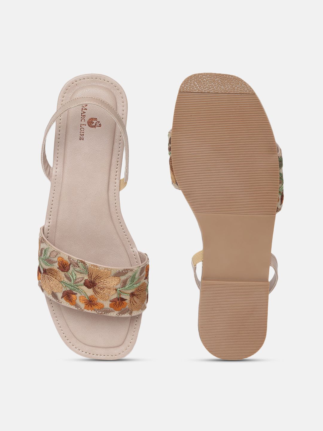 Marc Loire Women Cream-Coloured & Brown Embroidered Open Toe Flats - right view