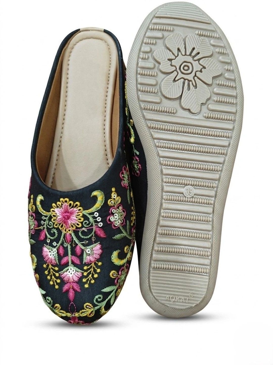 Sangria Women Embellished Ethnic Mules with Embroidered Flats - left view