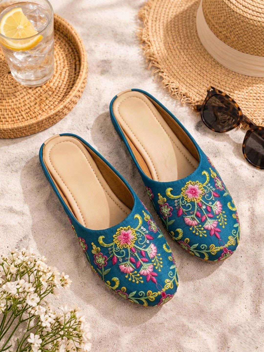 Sangria Women Embellished Ethnic Mules with Embroidered Flats - default view
