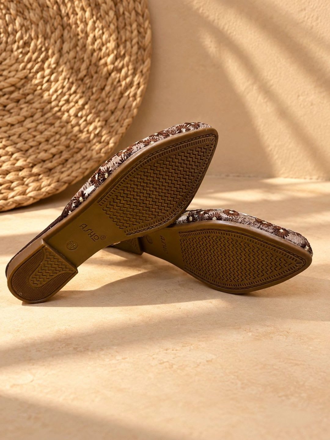 ASHO WITH FASHION MADE GLOBAL Women Embellished Mules with Embroidered Flats - left view