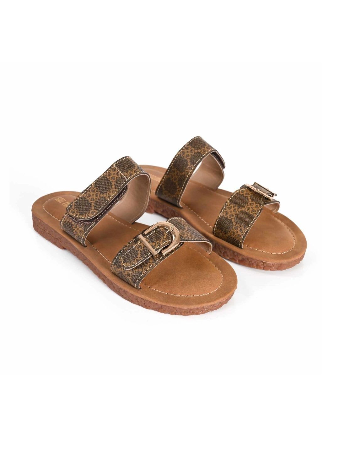 San Marino by Shoe Bank Women Printed Open Toe Flats with Buckles - right view