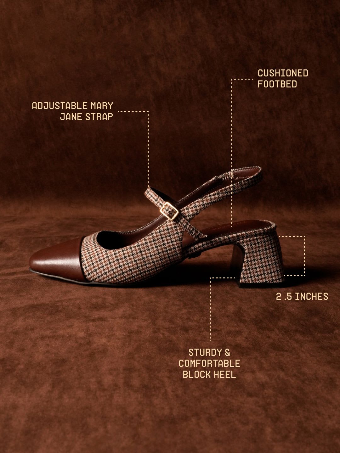 Theater Women Brown Twiggy Match Girl Mary Jane Block Vegan Heels - back view