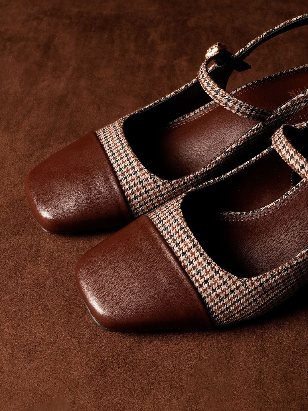 Theater Women Brown Twiggy Match Girl Mary Jane Block Vegan Heels - left view
