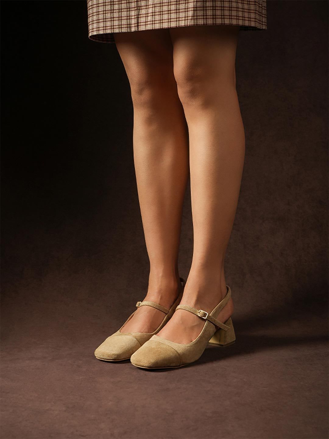 Theater Women Twiggy Jukebox Tan Patent Block Heels - left view
