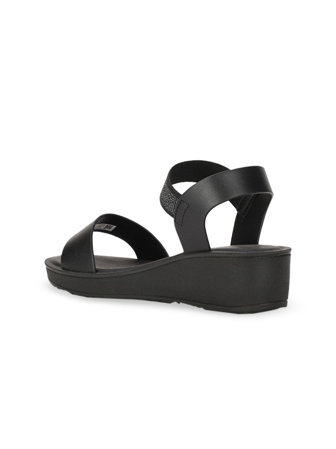 Bata Black Embellished Wedge Sandals - back view