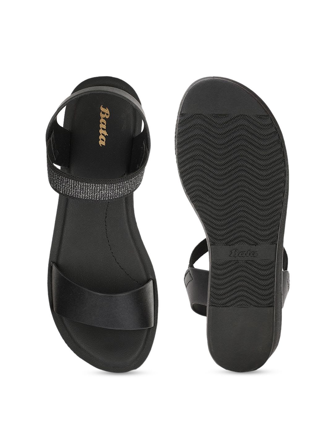 Bata Black Embellished Wedge Sandals - left view