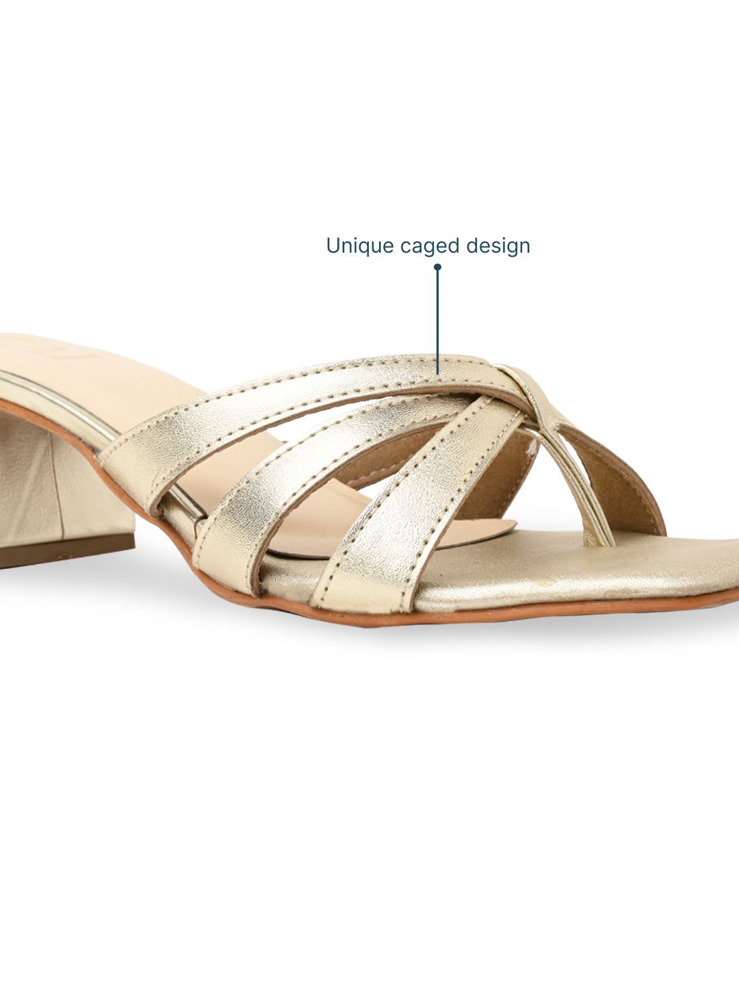 CAI Women Gold Caged Open Toe Block Heel Heels - left view