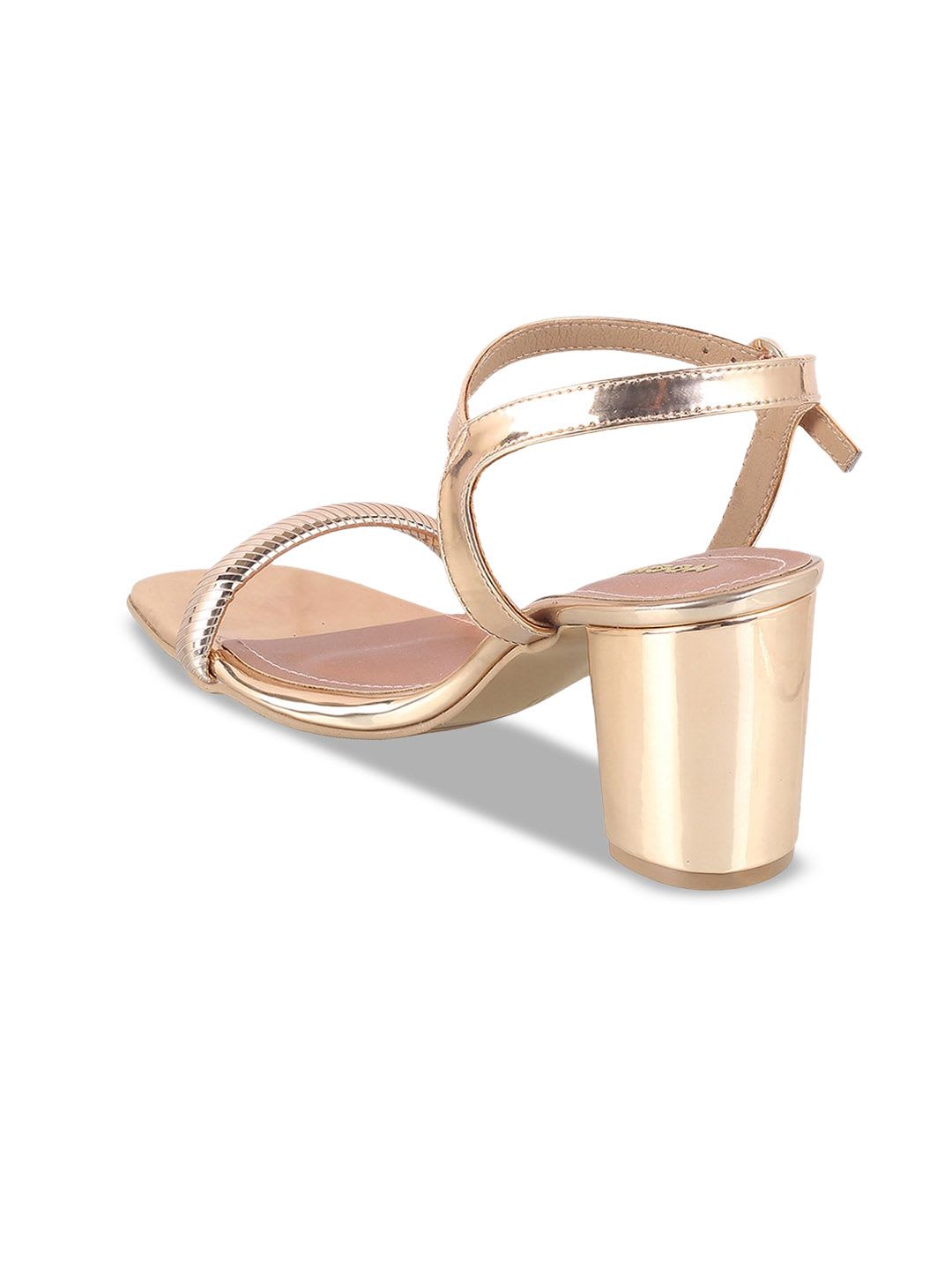 Mochi Womens Gold-Toned Embellished Open Toe Block Heel Sandal - back view