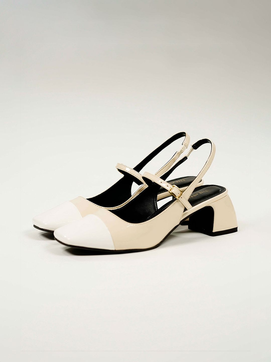 Theater Women Twiggy Club Paradise White & Beige Mary Jane Slingback Block Heels - left view