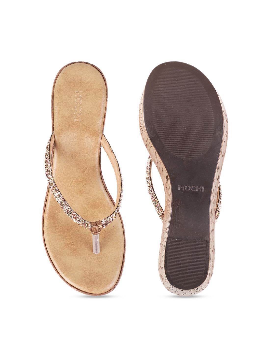 Mochi Gold-Toned Embellished T-Strap Wedge - left view