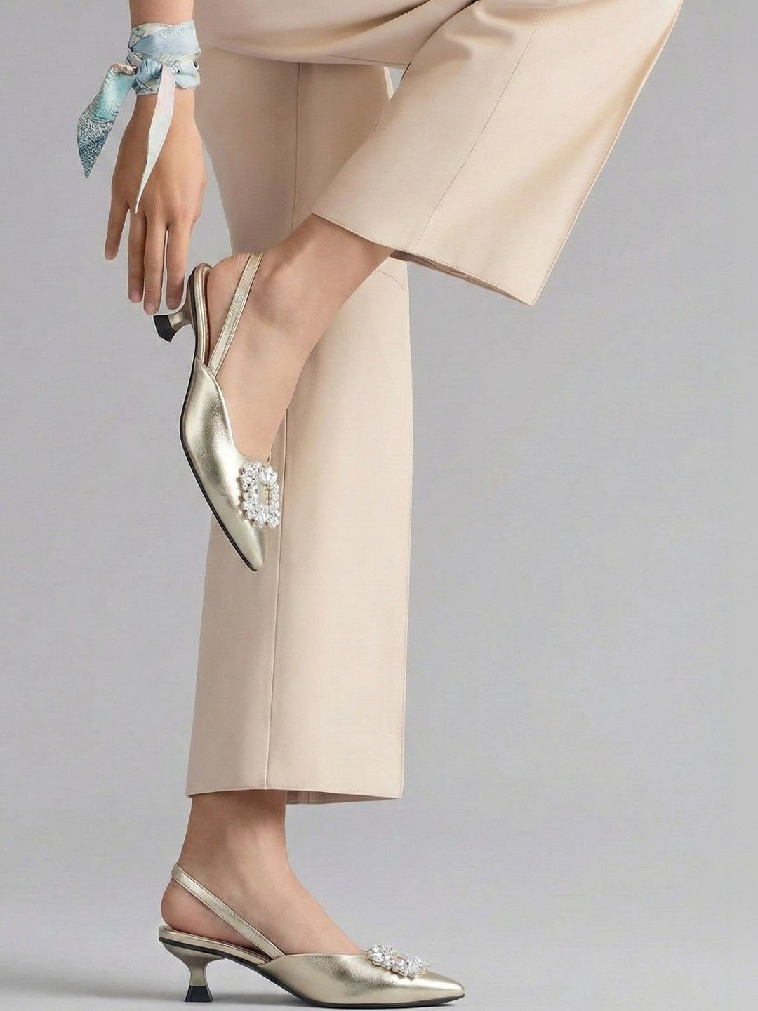 AVIVASTYLE Suede Western - Embellished Kitten Pumps - default view