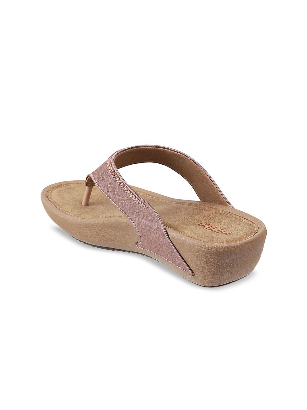 Metro Women Pink & Gold-Toned Embellished Comfort Heels - back view