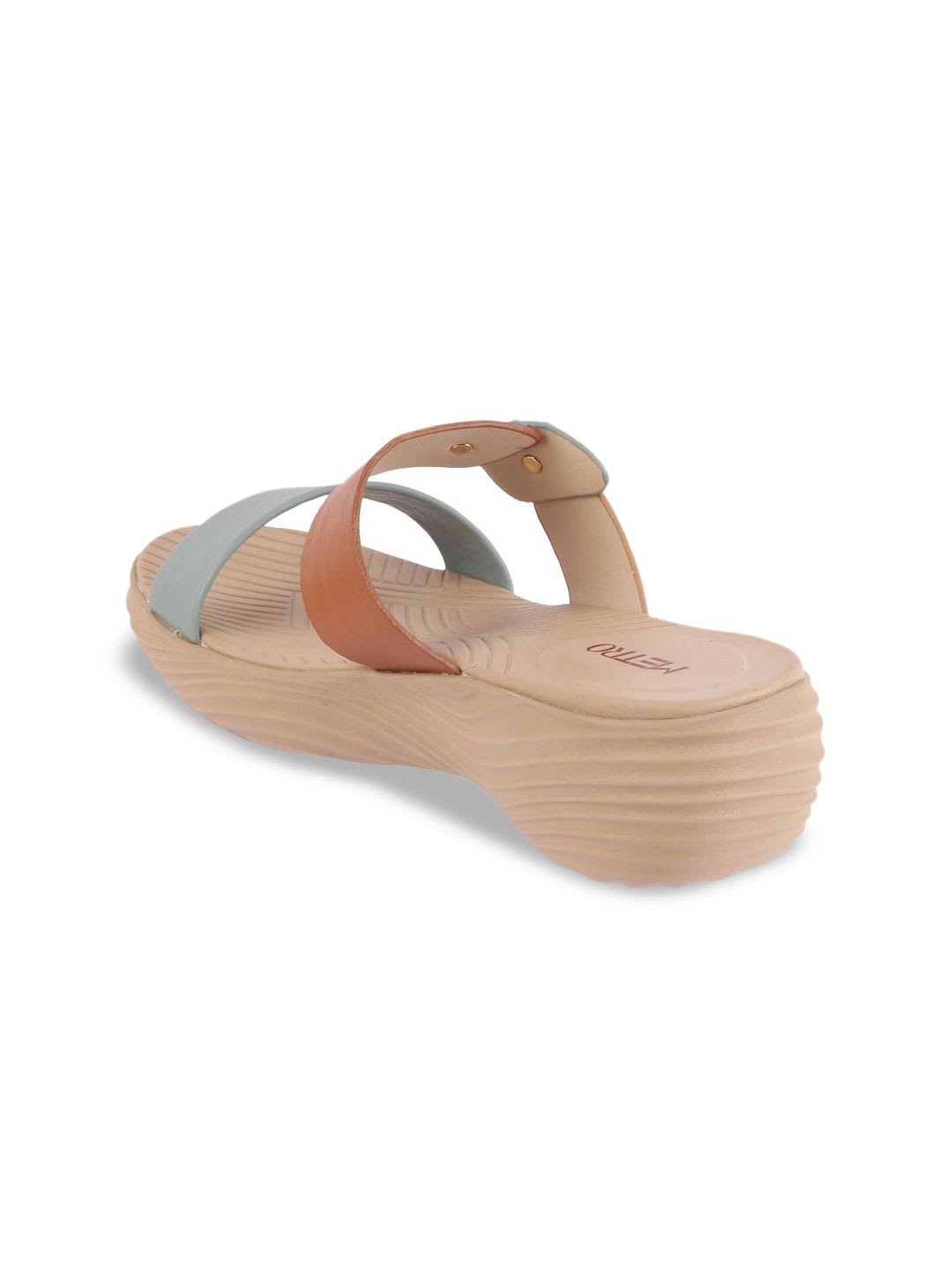 Metro Womens Beige Comfort Strapy Open Toe Wedge Heel - back view