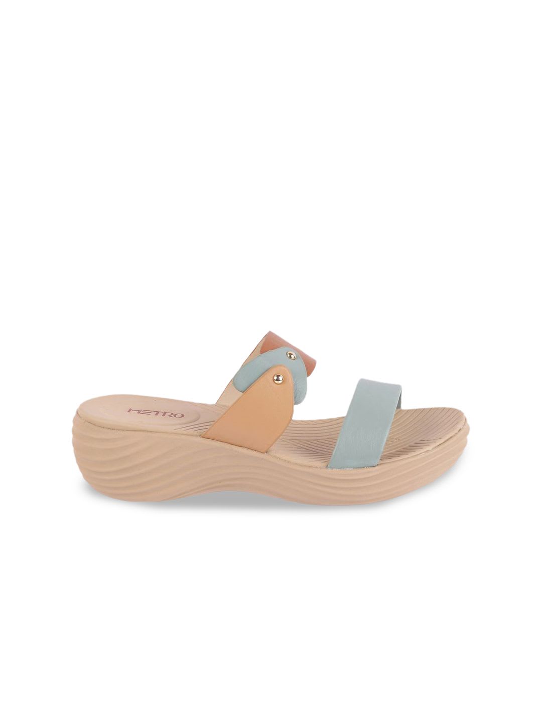 Metro Womens Beige Comfort Strapy Open Toe Wedge Heel - right view