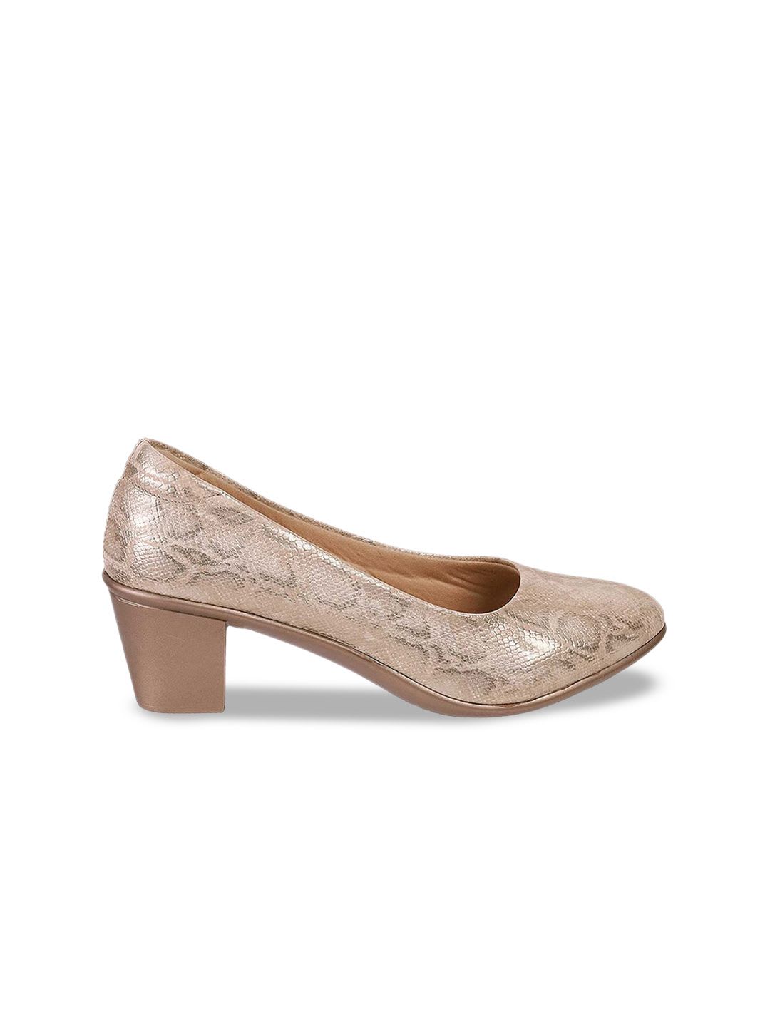 Mochi Womens Animal Print Beige Round Toe Block Heeled Pumps - right view
