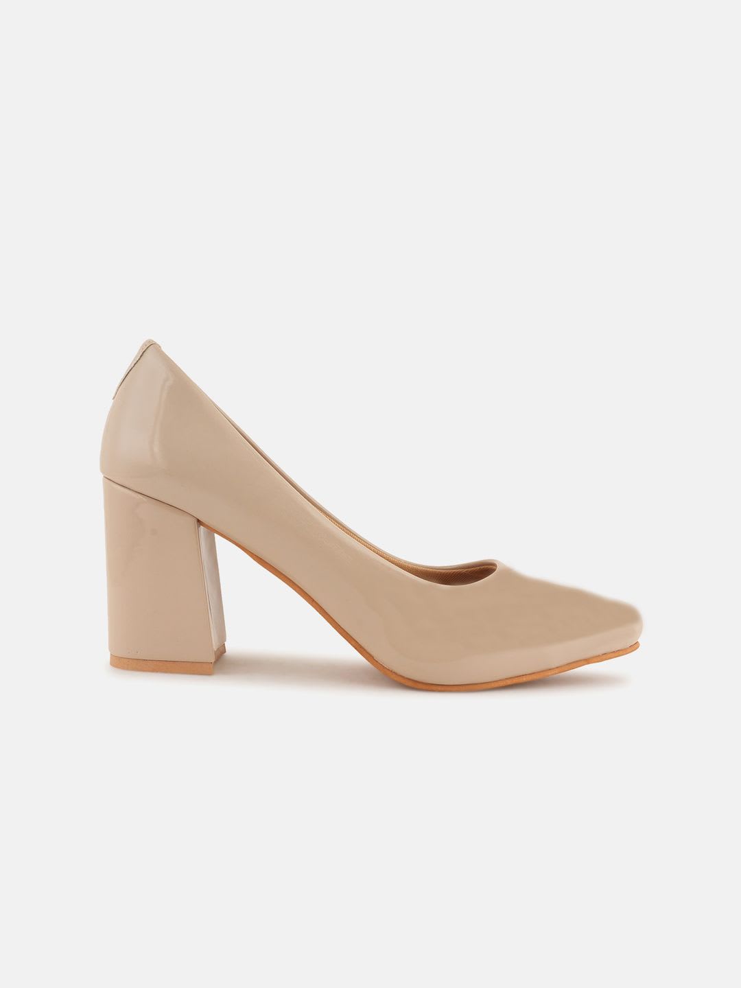 DressBerry Beige Round Toe Block Heeled Pumps - left view