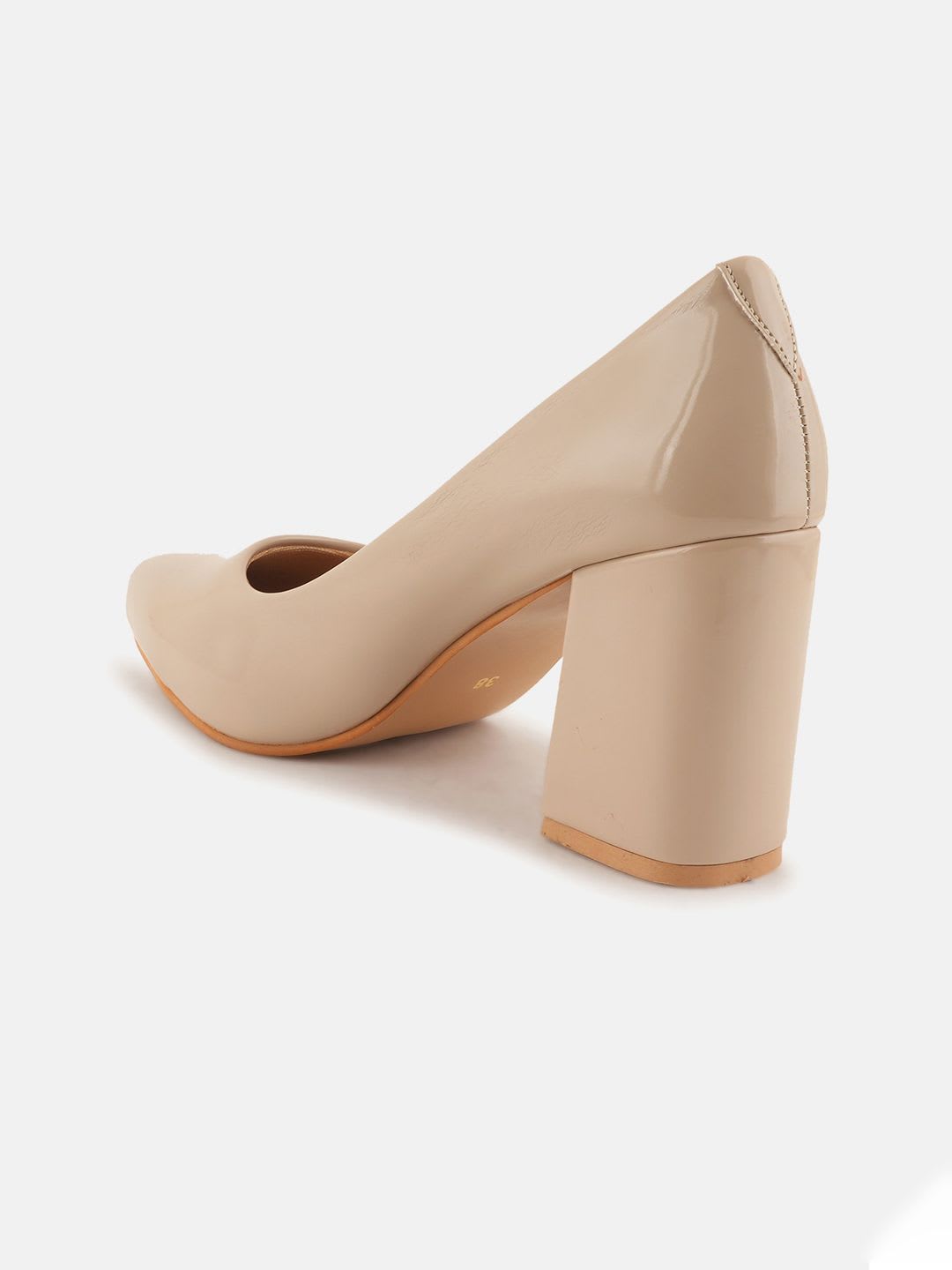 DressBerry Beige Round Toe Block Heeled Pumps - right view